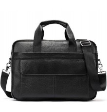 Шкіряна чоловіча сумка для ноутбука і документів чорна 39х28х8, портфель для офісного працівника, чорний
