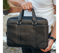 Шкіряна чоловіча сумка для документів та ноутбука 40x30x8, портфель для офіса SL-21511, чорний