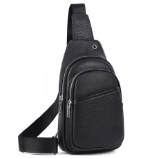 Сумка слінг чоловіча через плече 17х32х8, бананка з натуральної шкіри TIDING BAG A25F-515-1A чорна