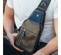 Шкіряний чорний чоловічий слінг 18х32х7, сумка рюкзак на одне плече TIDING BAG A25F-617-1A чорна