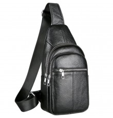 Чоловічий нагрудний шкіряний слінг 18х32х7, сумка-рюкзак через плече TIDING BAG-MK 83423 чорна