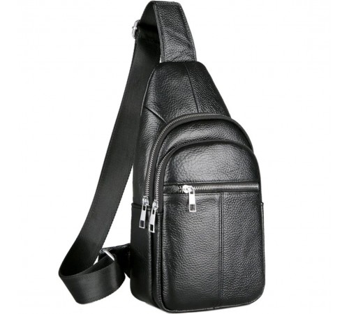Чоловічий нагрудний шкіряний слінг 18х32х7, сумка-рюкзак через плече TIDING BAG-MK 83423 чорна