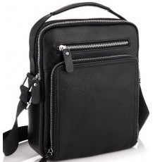 Шкіряна чоловіча сумка-барсетка 21х26х6, месенджер через плече з ручкою Tiding Bag M32432 чорний