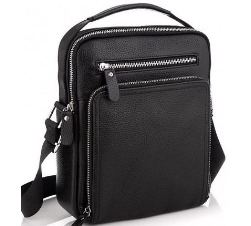 Шкіряна чоловіча сумка-барсетка 21х26х6, месенджер через плече з ручкою Tiding Bag M32432 чорний