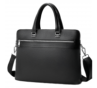 Шкіряна чоловіча сумка для документів та ноутбука 37х28.5х7, офісний діловий портфель Tiding Bag NV23712 чорний