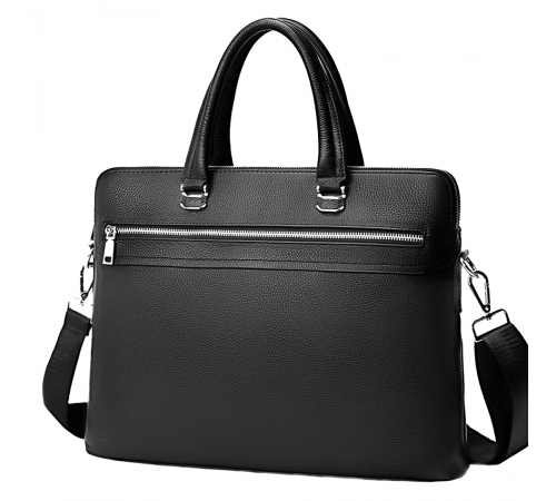 Шкіряна чоловіча сумка для документів та ноутбука 37х28.5х7, офісний діловий портфель Tiding Bag NV23712 чорний
