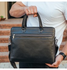 Шкіряна чоловіча ділова сумка 38x29x8, папка портфель для роботи  Tiding Bag 30987 чорна
