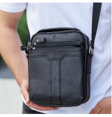 Шкіряна чоловіча сумка-барсетка 21х25х6, месенджер з ручкою Tiding Bag 73957 чорна