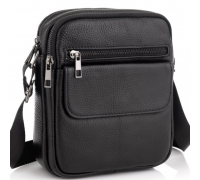 Шкіряна чоловіча сумка 17х21х5, барсетка через плече Tiding Bag 4134A чорна