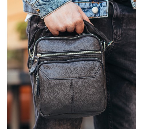 Чоловічий шкіряний месенджер 18x22x8, сумка планшет через плече Tiding Bag A25F-1519A чорний