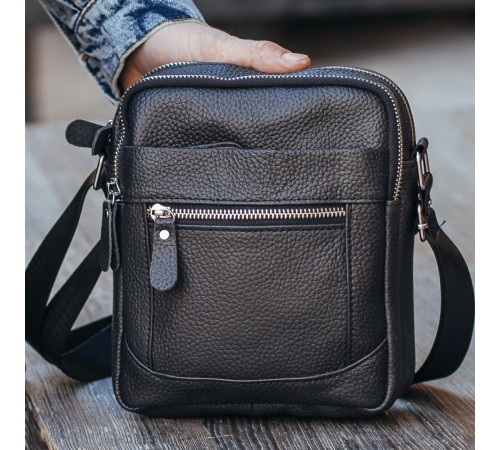 Чоловіча шкіряна сумка планшет 18х21х7, барсетка через плече Tiding Bag LA3314-1BL чорна