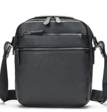 Чоловіча шкіряна сумка через плече 23х26х8, барсетка для телефону та документів Tiding Bag 711511 чорна