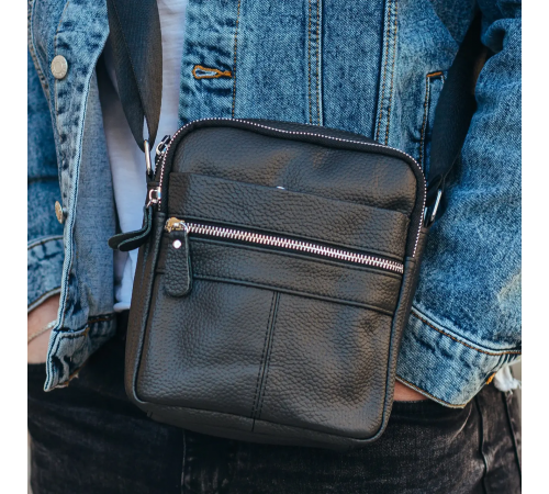 Сумка-барсетка чоловіча 19х22х5, месенджер через шкіряне плече Tiding Bag BON6165 чорний
