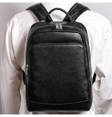 Чоловічий рюкзак шкіряний міський для ноутбука 28х40х14, сумка на спину для студента Tiding Bag , чорна