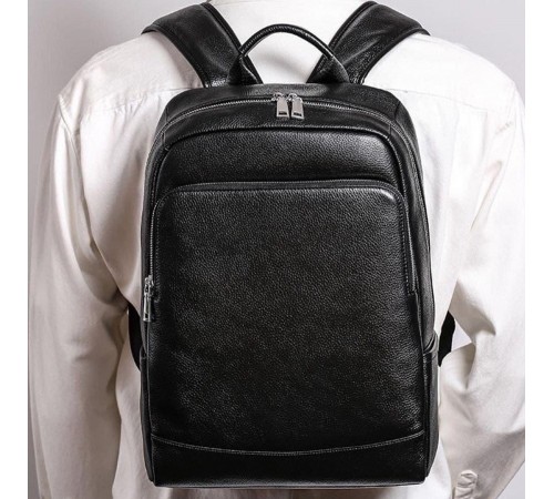 Чоловічий рюкзак шкіряний міський для ноутбука 28х40х14, сумка на спину для студента Tiding Bag , чорна