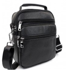 Чоловіча сумка-барсетка шкіряна 22х24х8 / месенджер на одне плече для міста та подорожей, чорний