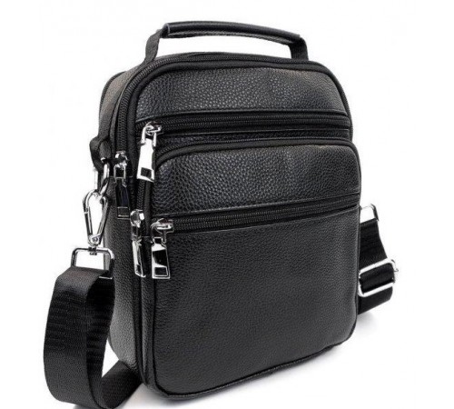 Чоловіча сумка-барсетка шкіряна 22х24х8 / месенджер на одне плече для міста та подорожей, чорний