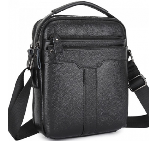 Чоловіча шкіряна сумка-месенджер 21х25х6, барсетка через плече Tiding Bag A25-3278A Чорна