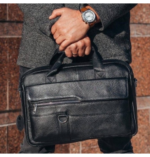Шкіряний чоловічий портфель для документів та ноутбука 39x28x8, сумка папка ділова MK39848 чорна