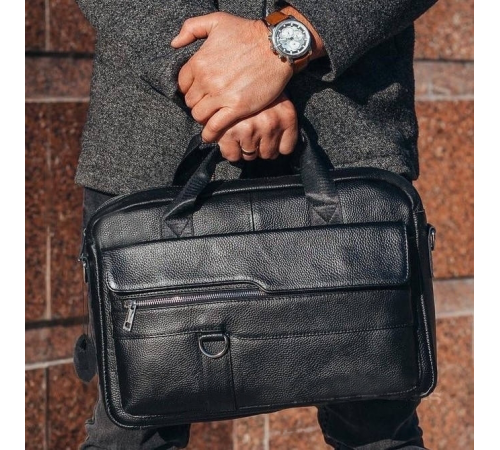 Шкіряний чоловічий портфель для документів та ноутбука 39x28x8, сумка папка ділова MK39848 чорна