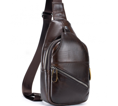 Чоловічий шкіряний рюкзак на одне плече 18х32х7, сумка-слінг для міста TIDING BAG MK03983 коричнева