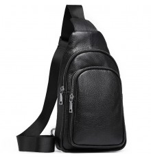 Слінг шкіряний чоловічий на плече18х32х8, нагрудна сумка рюкзак для студента TIDING BAG TH-73583 чорна