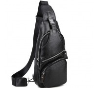 Чоловіча шкіряна сумка-слінг 17х32х7, бананка для роботи та офісу TIDING BAG - MK-96303 чорна