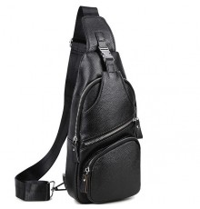 Чоловіча шкіряна сумка-слінг 17х32х7, бананка для роботи та офісу TIDING BAG - MK-96303 чорна