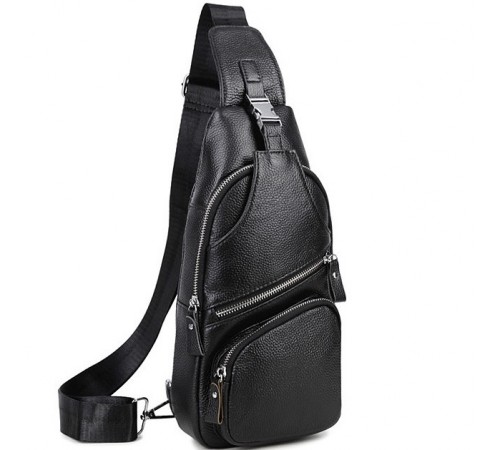 Чоловіча шкіряна сумка-слінг 17х32х7, бананка для роботи та офісу TIDING BAG - MK-96303 чорна