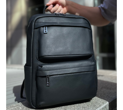Чоловічий рюкзак для ноутбука та поїздок з натуральної шкіри 40х30х16, сумка наплічна Tiding Bag, чорна