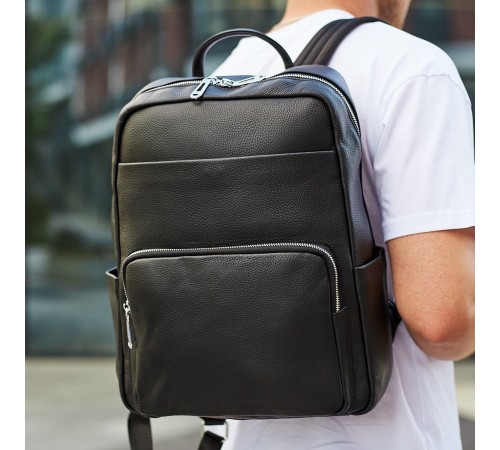 Чоловічий шкіряний рюкзак для поїздок та відпочинку 30х40х16, сумка наплічна Tiding Bag 59331, чорна