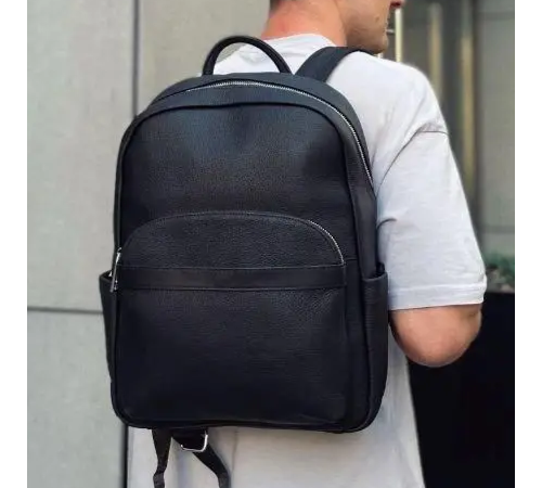 Чоловічий міський шкіряний рюкзак 28х39х15, сумка наплічна для роботи та подорожей Tiding Bag 60320 чорна