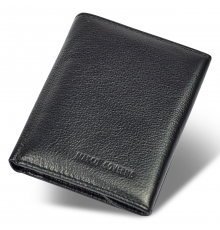 Чорний чоловічий гаманець вертикального типу з натуральної шкіри на магніті Marco Coverna MC-1286
