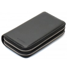 Чорний чоловічий гаманець-клатч на дві блискавки з натуральної шкіри Marco Coverna MC-801