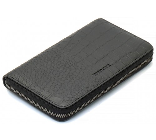 Чорний гаманець-клатч на блискавці з блоком під картки із натуральної шкіри Marco Coverna MCJP-5901A