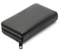 Чорний гаманець-клатч на дві блискавки із фактурної натуральної шкіри Marco Coverna MCJP-5902B