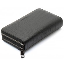 Чорний гаманець-клатч на дві блискавки із фактурної натуральної шкіри Marco Coverna MCJP-5902B