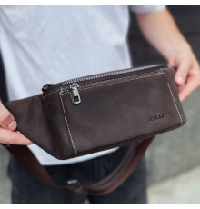 Сумка-бананка зі шкіри 24х11х8, чоловічий крейзі хорс для гаджетів на пояс CH-7371 коричнева