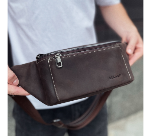 Сумка-бананка зі шкіри 24х11х8, чоловічий крейзі хорс для гаджетів на пояс CH-7371 коричнева