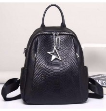 Жіночий рюкзак шкіряний міський з ременцем 23х30х11, сумка на спину для навчання, чорна