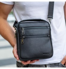 Шкіряна чоловіча сумка-барсетка 20х23х6, месенджер через плече Bexhill BX-14660 чорний