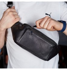 Сумка-бананка для телефону 11х25х8, стильний слінг із натуральної гладкої шкіри TD-31848 чорний