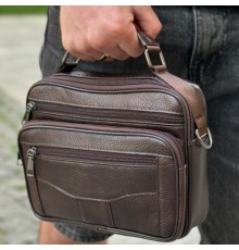 Чоловіча шкіряна сумка барсетка 23х19х7, месенджер через плече з коричневою ручкою BEXHILL 61881B