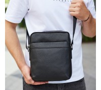 Мужская сумка-месенджер на два отделения 21х26х7, кожаная барсетка Tiding Bag 7459 черная