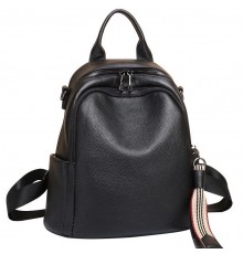 Шкіряний жіночий рюкзак міський 30х24х13, матова сумка на плечі, чорна