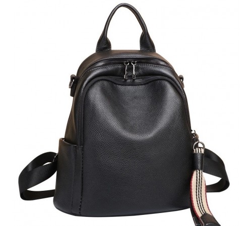 Шкіряний жіночий рюкзак міський 30х24х13, матова сумка на плечі, чорна