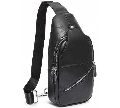 Чоловіча містка бананка 18х32х7, сумка шкіряна рюкзак для прогулянок Tiding Bag 7579 чорна