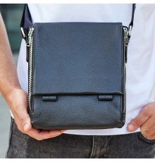 Шкіряна чоловіча сумка-месенджер 21x24x6, барсетка з натуральної шкіри Tiding Bag 9389 чорна