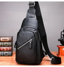 Чоловічий слінг через плече 18х32х7, шкіряна бананка нагрудна, сумка рюкзак Tiding Bag 33737 чорна