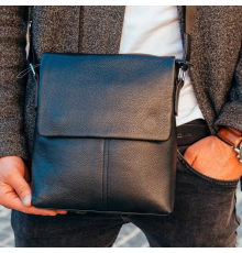 Чоловічий класичний месенджер 23х26х6, шкіряний барсетка через плече Tiding Bag 2862 чорний
